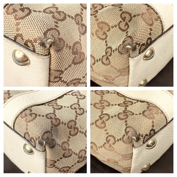 Authentic GUCCI Abbey Tote Tan GG Canvas & Beige Cream Leather - Picture 9 of 16
